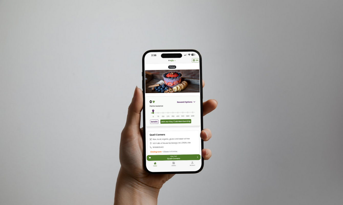 Mobile app interface showing restaurant loyalty program